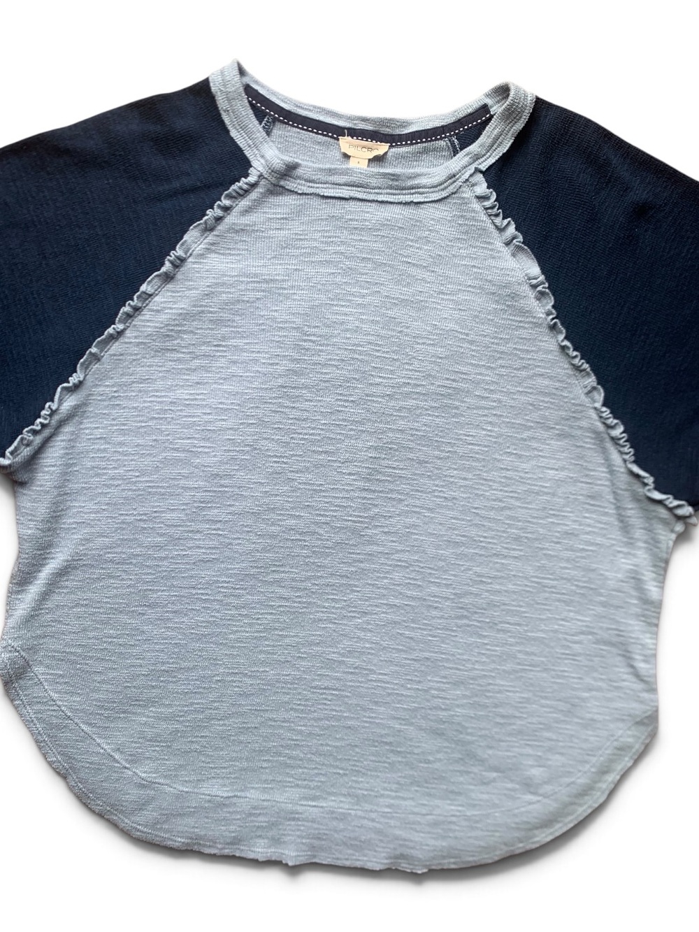 Pilcro Ruffled Raglan Thermal Top Blue Colorblock Layering Size Small - Picture 5 of 8